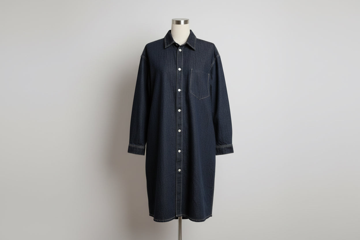 Long Denim Jacket Single Tie Back Closure