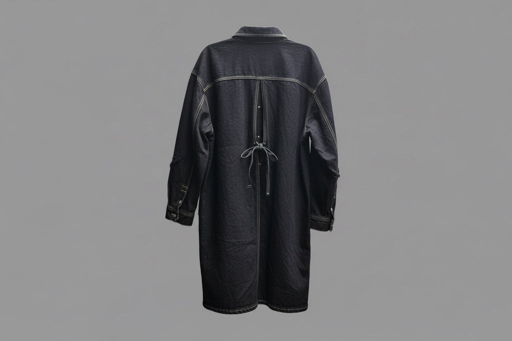 Dark blue denim jacket with back tie