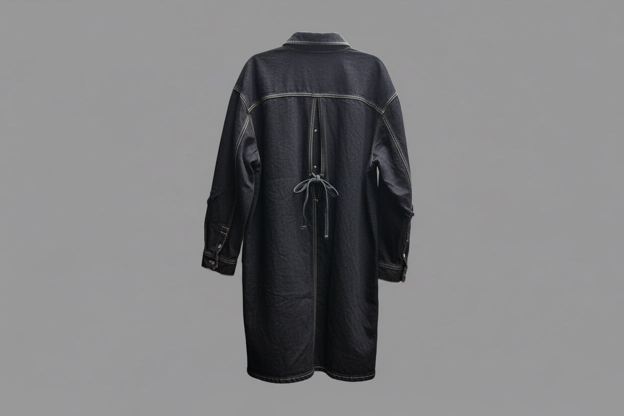 Dark blue denim jacket with back tie
