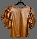 Vegan Leather Top with Short Gathered Sleeves