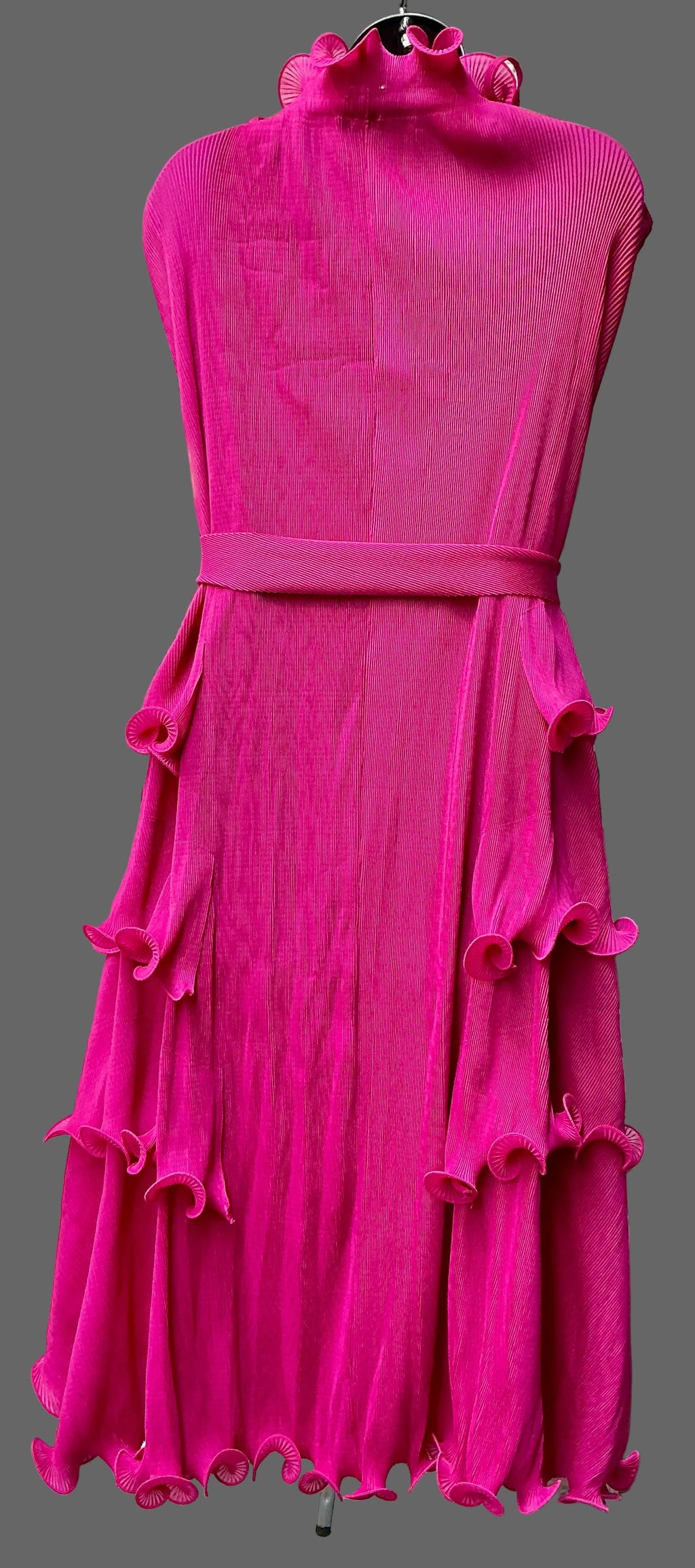 Raspberry dress with tiered ruffles
