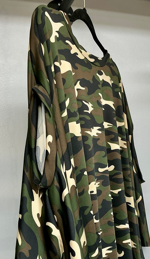Camouflage Tunic Dress Cutout Arms