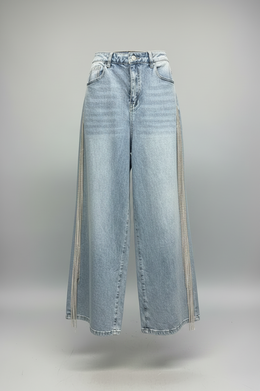 Denim Jeans with Jeweled Fringe