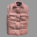 Pink puffer vest, double breast button  closure, breast pockets and adjustable waist